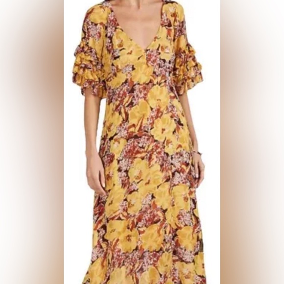 Bytimo | Dresses | Bytimo Small Euc Yellow Floral Midi Dress Ruffles ...